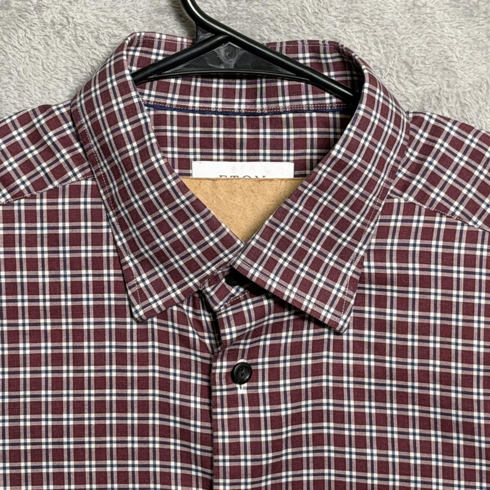 Eton Shirt Mens XL 17.5 Red Black White Plaid Check Fine Twill Preppy Dress